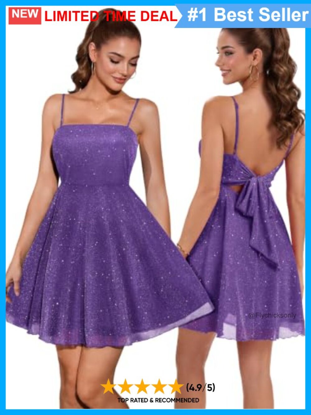 Sparkly Sequin Mini Homecoming Dress Bow Tie Back A-Line Cocktail